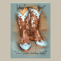 Turquoise Western Boots Wedding Invitation invitations
