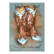 Turquoise Western Boots Wedding Invitation