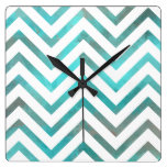 Turquoise White Chevron Wall Clock