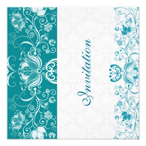 Turquoise & White Damask Bridal Shower Invitation