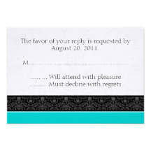 Turquoise & White Damask Wedding RSVP Reply Cards Personalized Announcement