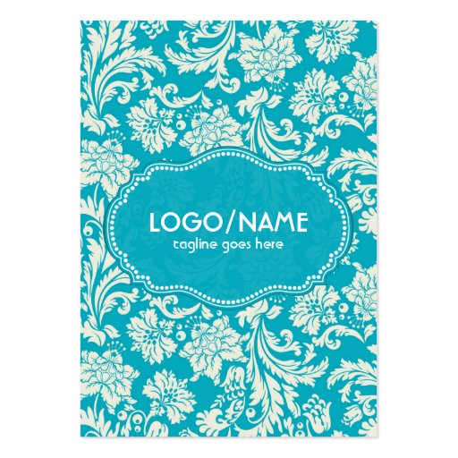 Turquoise & White Floral Damasks-Customized Business Card Templates (front side)