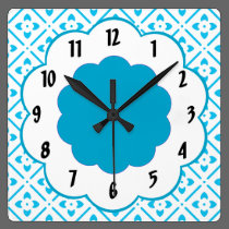 Turquoise White Flower Pattern  Wall Clock wall clocks