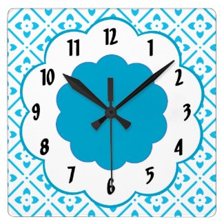 Turquoise White Flower Pattern  Wall Clock