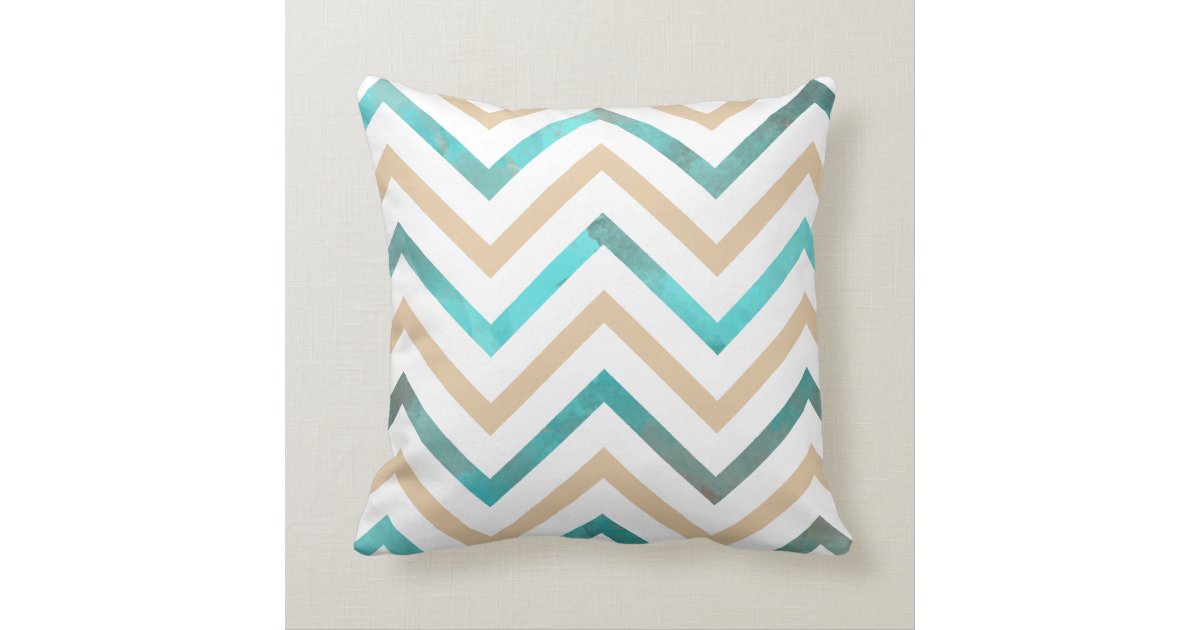 Turquoise White Tan Chevron Throw Pillow Zazzle