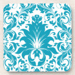 Turquoise & White Vintage Floral Damasks 2 Coasters