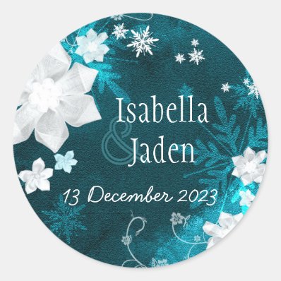 Turquoise Winter Delight Floral Wedding Sticker