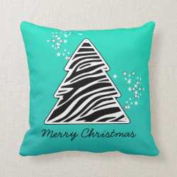 Turquoise zebra Christmas Tree Throw Pillows