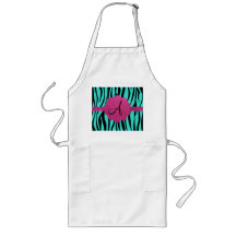 Turquoise zebra stripes monogram aprons
