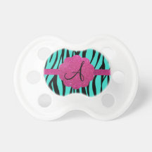 Turquoise zebra stripes monogram baby pacifier
