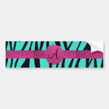 Turquoise zebra stripes monogram bumper sticker