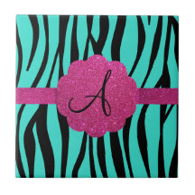 Turquoise zebra stripes monogram ceramic tiles