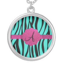 Turquoise zebra stripes monogram custom necklace