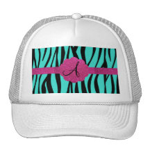 Turquoise zebra stripes monogram mesh hat