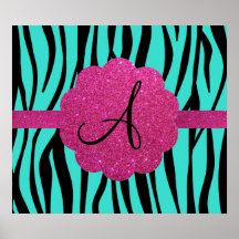 Turquoise zebra stripes monogram print