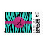 Turquoise zebra stripes monogram stamp