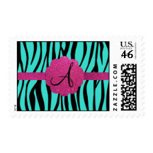 Turquoise zebra stripes monogram stamp