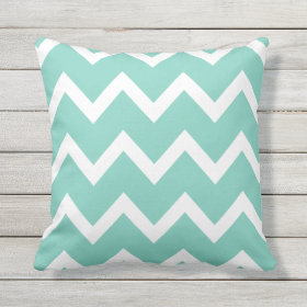 Turquoise Zigzag Chevron Pattern Outdoor Pillows