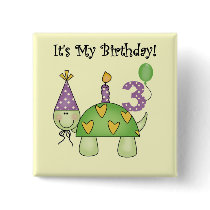 Turtle 3rd Birthday Tshirts and Gifts Button