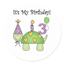 Turtle 3rd Birthday Tshirts and Gifts Round Stickers