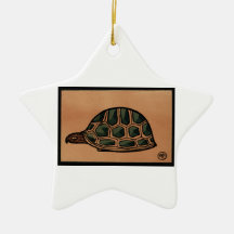 Turtle - Antiquarian, Colorful Book Illustration Christmas Tree Ornaments