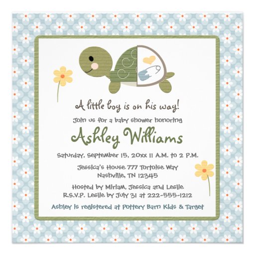 Turtle Baby Shower Invites With Daisies For Boys