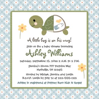 Turtle in Diaper Baby Shower Invitations In Blue For Boys