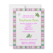 Turtle Bay Girly Stripe Baby Shower 4.25 x 5.5 Personalized Announcement