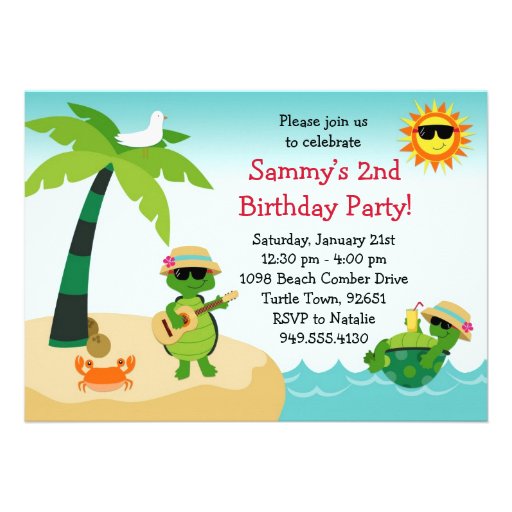 Turtle Beach Birthday Party Invitation (front side)