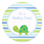 turtle  birthday party sticker cute fun blue green