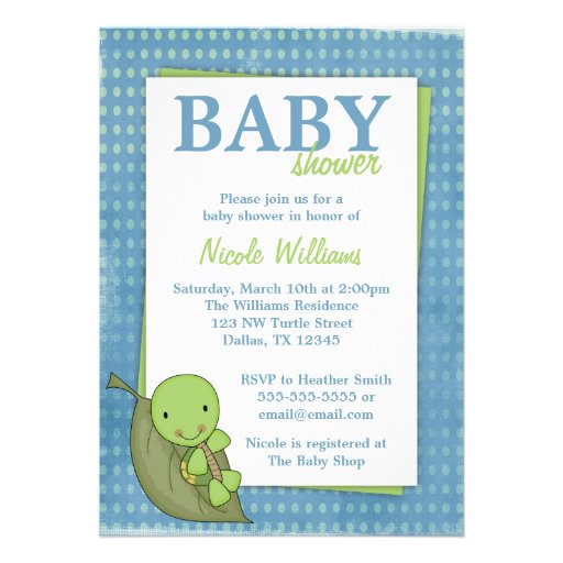 Turtle Blue Polka Dot Baby Shower Invitations