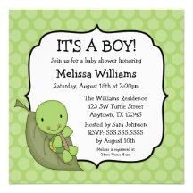 Turtle Green Dots Baby Shower Invitations