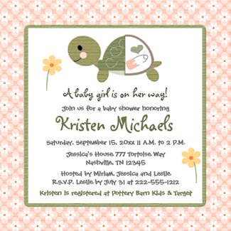 Pink Turtle Baby Shower Invitations For Girls