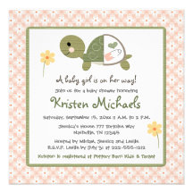 Turtle in Diaper Baby Shower Invitations For Girls
