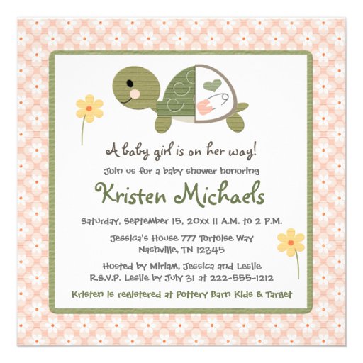 Turtle in Diaper Baby Shower Invitations For Girls