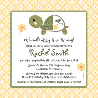 Turtles in Diapers Baby Shower Invitations Gender Neutral Yellow