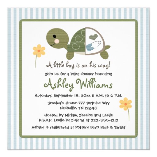 Turtle in Diapers Baby Shower Invitations Blue