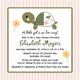 Pink Turtle Baby Shower Invitations For Girls