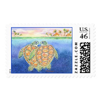 Turtle Love Stamps by BarbaraBayerArt