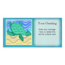 Turtle On Beach Custom Card Personalized Photo Card