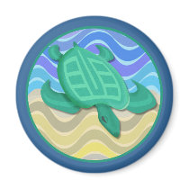 Turtle On Beach Round Magnets
