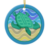 Turtle on Beach Round Ornament