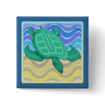 Turtle On Beach Square Buttons