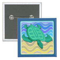 Turtle On Beach Square Buttons