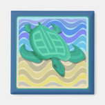 Turtle On Beach Square Magnets