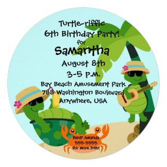 Turtle-riffic Party Round Birthday Invitation Personalized Invite