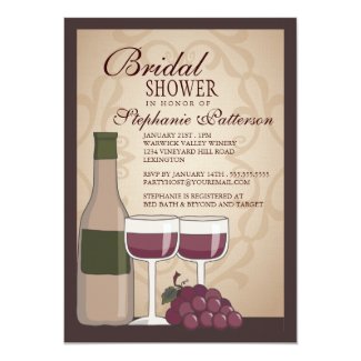 Tuscan Bridal Shower Wine Themed Invitation 5" X 7" Invitation Card