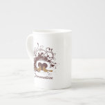Tuscan Brown Love Birds With Name Porcelain Mug