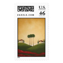 Tuscan Villa and Poppies Stamp