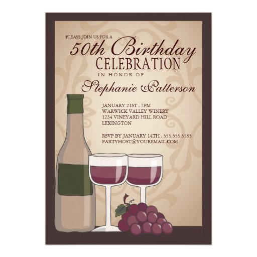 Tuscan Wine Themed Birthday Party Invitation (front side)